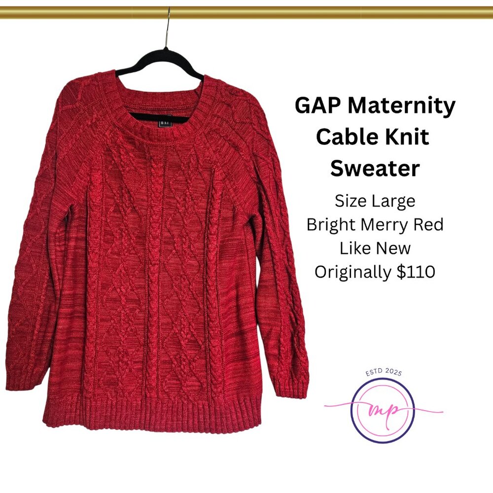 Festive Comfort: GAP Maternity Cable Knit Sweater in Bright Red